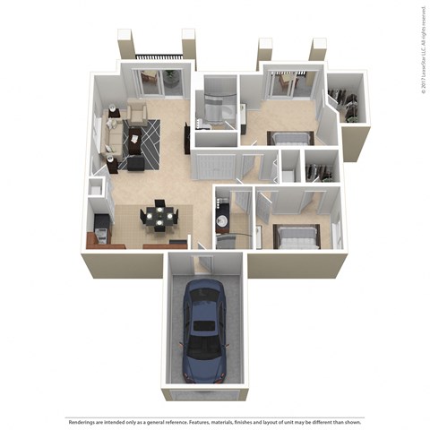 Floor plan for 2 beds, 2 baths, 1221 sqft